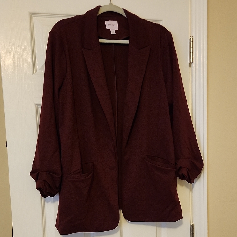Nine West Maroon Open-Front Blazer